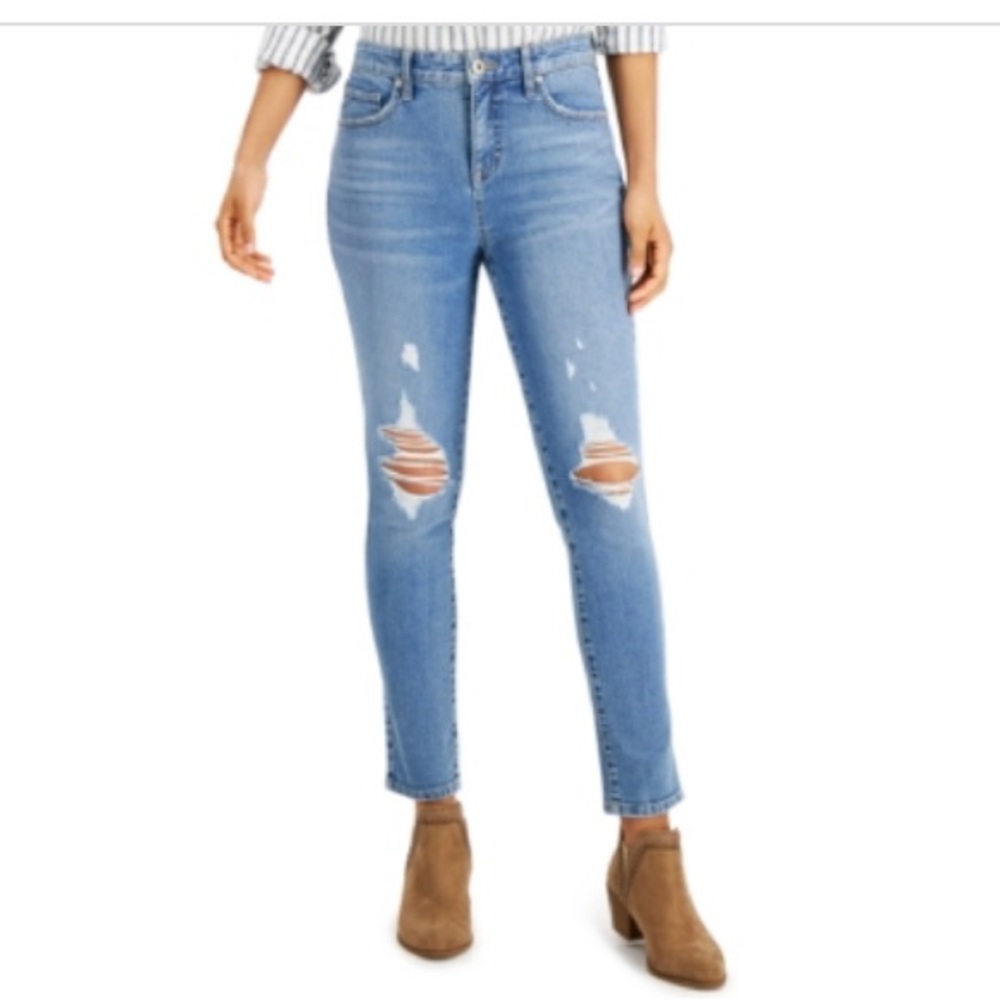 Style & Co Petite High-Rise Distressed Skinny Ankle Jeans